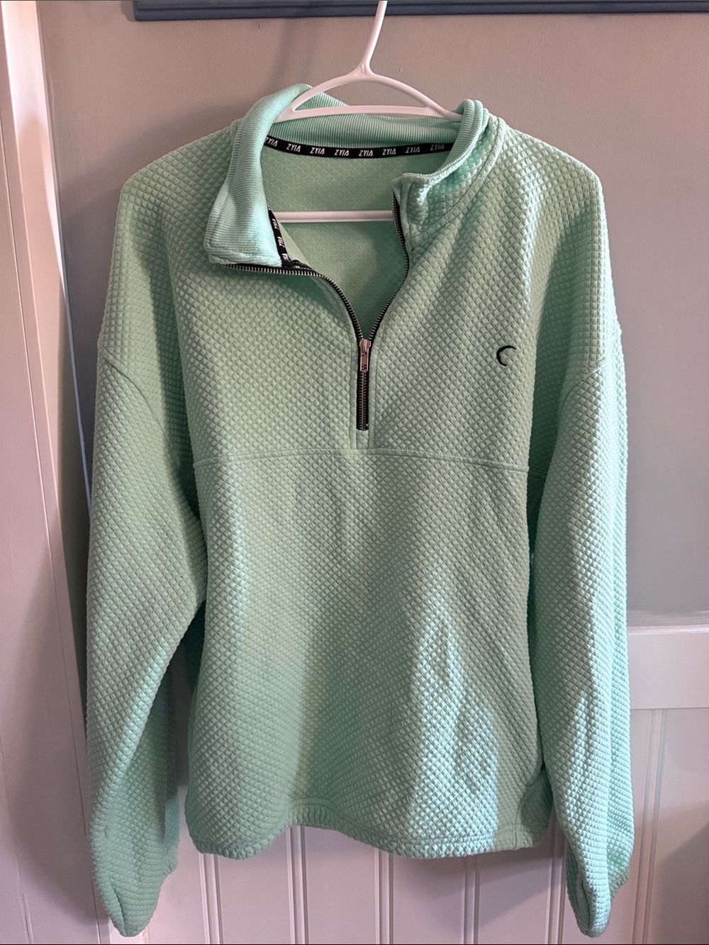 ZYIA Quarter-Zip Textured Pullover Sweater - Mint Green